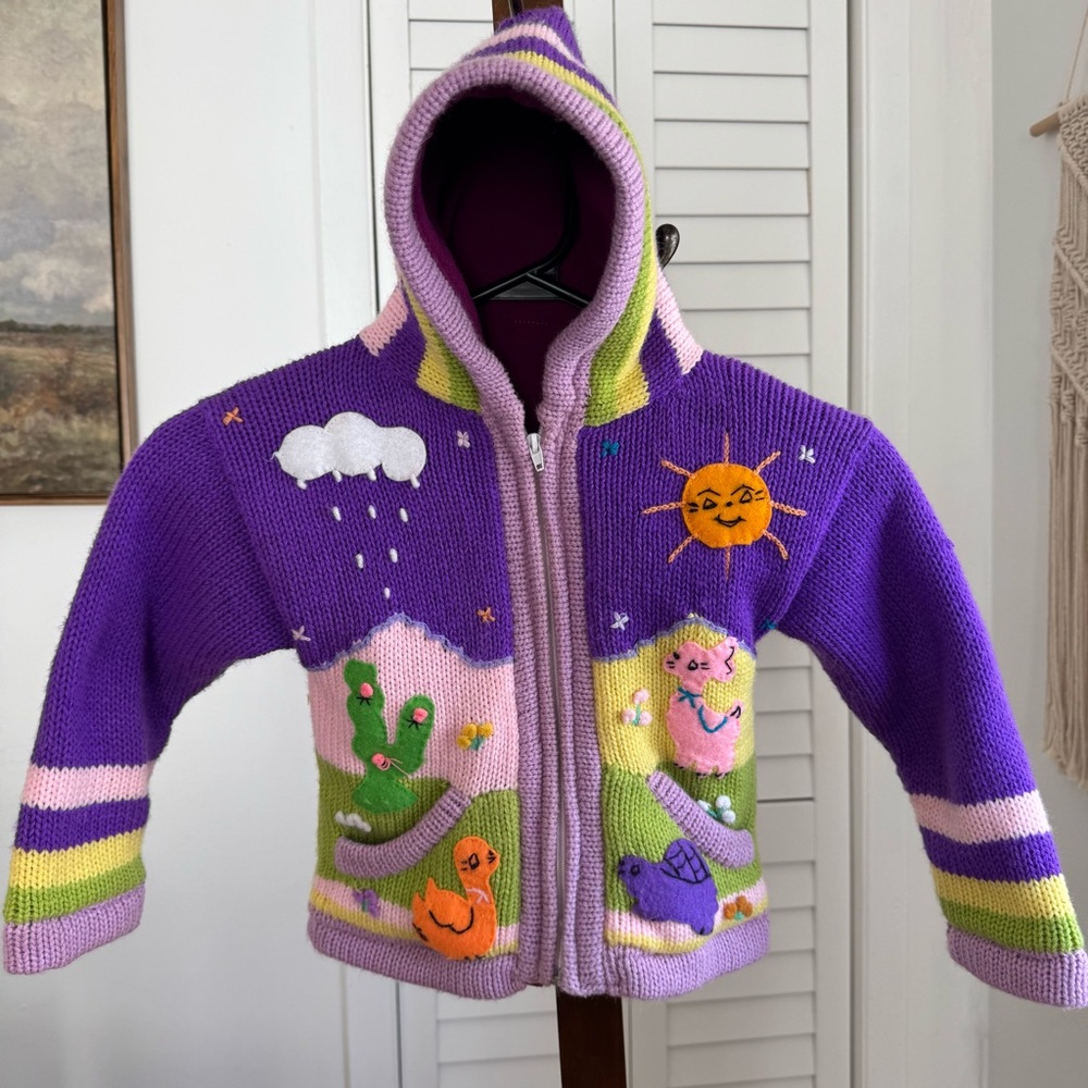 Peruvian Wool Knitted Sweater with hoodie for babies & toddlers